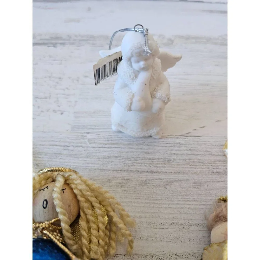 Cherub angel gold‎ ornament set Xmas tree porcelain
